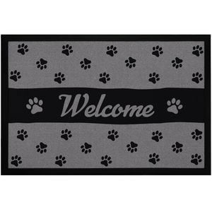 Fußmatte Welcome Pfote Hund Katze Türmatte für Haustierbesitzer rutschfest & waschbar Moonworks® schwarz 60x40cm