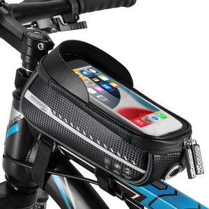MONZANA® Fahrrad Rahmentasche Wasserdicht Reflektierend Abnehmbar Schwarz Grau TPU Touchscreen Handyhalterung bis 6,8 Zoll Rahmen Handy Lenker Tasche, Farbe:20x11.5x11cm titan