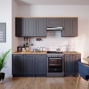 Livinity® Küchenzeile Bergamo, 240 cm mit Arbeitsplatte, Grau