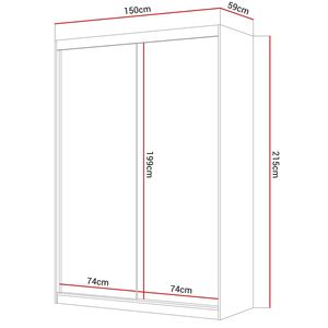 Kleiderschrank CAMARO II 150 cm mit Spiegel Schiebetürenschrank Weiß / Weiß