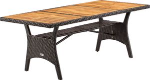 CASARIA® Polyrattan Gartentisch mit Ablage FSC®- zertifiziertes Akazienholz 190x90cm Höhenverstellbar Wetterfest Garten Terrasse Esstisch Tisch, Farbe:braun