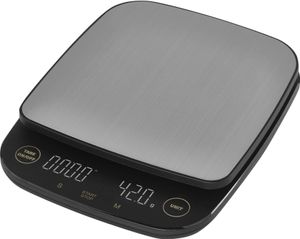 EMOS Digitale Küchenwaage aus Edelstahl mit LED-Anzeige, elektronische Kaffeewaage zum Aufhängen, Genauigkeit 0,1g, Höchstlast 3kg, Tara, EV029