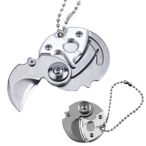 Mini Messer kleines Taschenmesser als Schlüsselanhänger Rund aus Edelstahl EDC - Silber