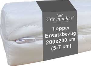 Crownmiller Topperbezug 200x200 cm für Topper Von 5-7cm, Microfaser, 60°C waschbar, 3-seitiger Reißverschluss, , Topperersatzbezug