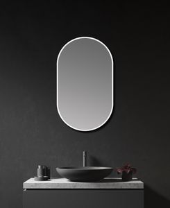 Talos Design Spiegel oval white 45 x 75 cm - Badspiegel mit  hochwertigem, umlaufenden Aluminiumrahmen in matt weiß- Badezimmerspiegel - Wandspiegel