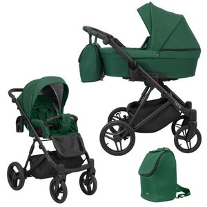 Kinderwagen LAZZIO Sportwagen Babywagen Babyschale Komplettset Kinder Wagen Set 2 in 1 (grün, Rahmenfarbe: Schwarz)