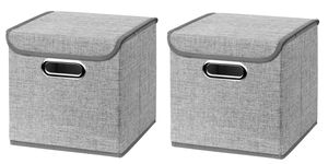 2 Stück Hellgrau Faltbox 25 x 25 x 25 cm  Aufbewahrungsbox faltbar,  mit Deckel ( Grau )