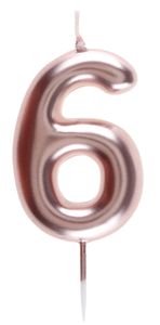 Geburtstagskerze mit einzelnen Zahlen für den Geburtstagskuchen 4x9cm, Farbauswahl:rosé, Zahl:6