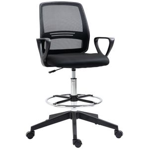 Pracovná stolička Vinsetto Ergonomická otočná stolička Kancelárska stolička s nastaviteľnou výškou a podnožkou Kov Čierna 59,5 x 60 x 102,5-126 cm
