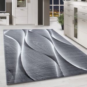 Kurzflor Teppich für Wohnzimmer Teppich Läufer Schatten Muster Grau Schwarz mel., Grösse:140x200 cm