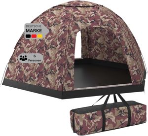DELUKE® XXL Campingzelt 6 Personen ULLA camouflage | regenfest, atmungsaktiv | Familienzelt groß Gruppenzelt Kuppelzelt Zelt Camping Zelt Outdoor Zelten