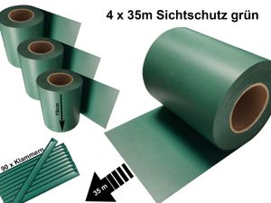 4 Stück Sichtschutz Streifen Doppelstabmatten für Zaun Folie Rolle Zaunblende Keton PVC Kunststoff Sichtschutzstreifen 35m x 19cm grün
