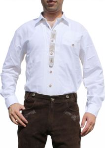 German Wear, Trachtenhemd für Lederhosen mit Verzierung weiß, Größe:M