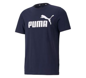 PUMA Herren T-Shirt - ESS Logo Tee, Rundhals, Baumwolle, uni Blau/Weiß XL