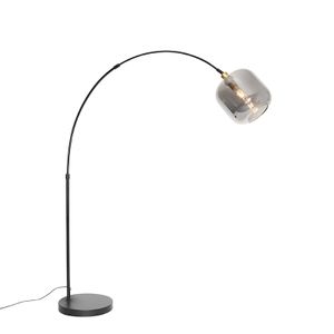QAZQA - Modern Bogenlampe schwarz mit Gold I Messing mit Rauchglas - Zuzanna I Wohnzimmer I Schlafzimmer - Länglich - LED geeignet E27