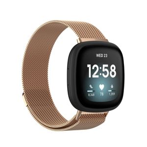 Für Fitbit Versa 4 + 3 / Sense 1+ 2 Magnet Metall Watch Uhr Ersatz Armband Rose Gold
