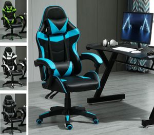 MCC Drehbarer Gaming-Stuhl, Kunstleder, Heimbürostuhl, Schreibtischstuhl, mit Kippfunktion, Modell A, Blau