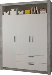 Schrank Kinderkleiderschrank Kinderzimmer Kleiderschrank "Timo I" Beton / Weiß