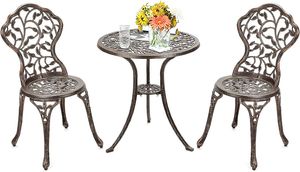 3 TLG. Bistro set, Bistro stôl s 2 stoličkami, Záhradný nábytok Alu, Záhradný set Balkónová súprava Antique, Balkónová nábytková súprava Sedacia skupina Outdoor Bronze