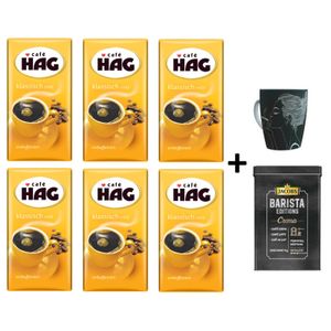 CAFÉ HAG Filterkaffee Klassisch mild 6 x 500 g entkoffeinierter Röstkaffee gemahlen + 1 Becher+ 1 Dose