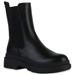 VAN HILL Damen Stiefeletten Leicht Gefütterte Plateau Boots Profil-Sohle Schuhe 839380, Farbe: Schwarz, Größe: 39