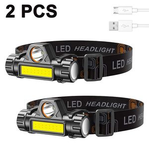 LED Stirnlampe 300 Lumens 2 PCS aufladbare Kopflampe , mit Batterie USB Kabel und Magnet, Perfekt fürs Laufen, Angeln, Campen