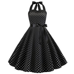 Polka Dot Großer Rock Slip Kleider Damen Vintage Kleid Sommerkleid Partykleid,Farbe:Schwarz,Größe:XL