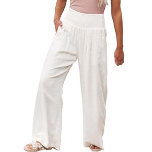 Stoffhosen Damen Palazzo Hose Weite Beine Hosen Leicht High Waist Baumwolle mit Taschen Weiß,Größe:L