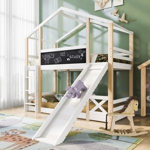 Sweiko Kinderbett 90x200cm Baumhaus mit Rutsche & Leiter, Hochbett für Kinder- Weiß