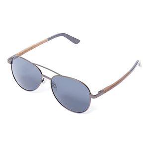Herren Sonnenbrille BOSTON Breite 136mm Holz Grau, Glasfarbe schwarz 136mm Pilotenbrille, Naturmaterialien