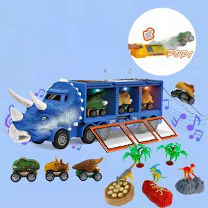 Dinosaurier Spielzeug Kinderspielzeug Zurückziehen Dinosaurier Transportwagen mit Sound und Musik & Licht Spielzeugautos，blau