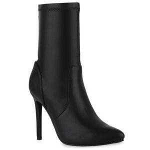 VAN HILL Damen High Heels Stiefeletten Stiletto Stiefel Party Schuhe 840580, Farbe: Schwarz, Größe: 39