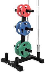 SereneLife 6-kolíkový stojan na olympijské činky a 4 činky - nosnosť 363 kg, organizér do posilňovne, rám odolný proti poškriabaniu, prášková farba