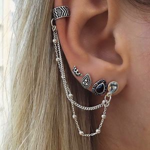 4 Stück Boho Krone Tropfen Charms Ohrstecker Ohrringe Damen Kette Clip Ohrring Set