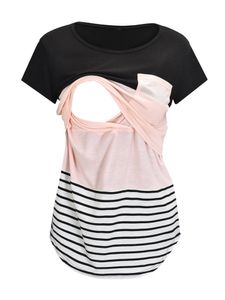 Damen Umstandsoberteile T-Shirt Kurzarm Krankenpflege Weiches Lässige Streifen Tunika Rosa,Größe XL