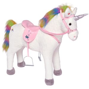 Pink Papaya Stehpferd zum draufsitzen | 75cm Spielpferd zum Reiten | Pferd zum Reiten für Kinder mit Sound | Sattel Pferd - RAINBOW