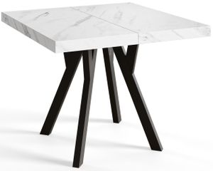 Čtvercový jídelní stůl RICO, rozkládací stůl, velikost: 90-190X90X77 cm, barva stolu v obývacím pokoji: béžová, s dřevěnými nohami v černé barvě