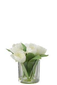 J-Line - Umelé tulipány vo váze 'Munia' (biela, veľkosť S)