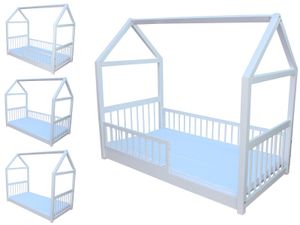 Kinderbett Juniorbett Bett Haus 160x70cm massiv weiß mit Matratze QG