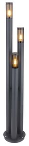 Globo Lighting Außenleuchte Edelstahl anthrazit, Kunststoff rauchfarben, IP44, 3 unterschiedlich hohe Zylinder, 113cm, 141cm, 170cm, ø: 280mm, H: 1700mm, exkl. 3x E27 23W 230V