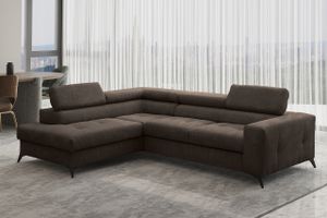 Ecksofa mit schlaffunktion und bettkasten, Sofa L-form, Couch L-form Arcadi Dicker Cord Dunkelbraun Links