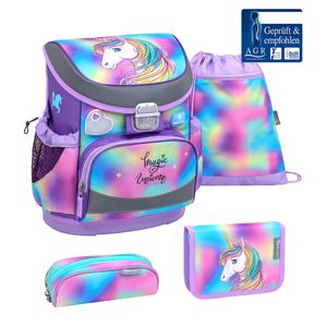 Belmil Schulranzen Set MINI FIT 2023 Rainbow Color (Motiv: Einhorn mit Regenbogenmähne) für Mädchen ab 1. Klasse Grundschule Einschulung