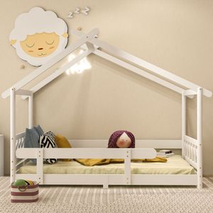 Dětská postel Flieks Krásná postel s ochranou proti vypadnutí pro dětské a mládežnické pokoje, 90x200 cm, bílá