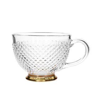 HOMLA Barrel Teetasse Transparent im Vintage Stil - Funktionaler Becher mit Eleganter Musterung - Für Partys Bankette Teeservice - Fassungsvermögen 0,36 l