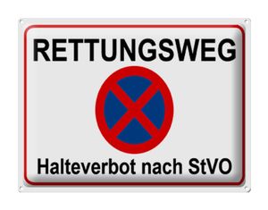 Blechschild Hinweis 40x30cm Rettungsweg Halteverbot nach StVO Schild