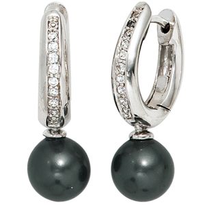 JOBO Creolen 925 Sterling Silber 2 synthetische Perlen 20 Zirkonia Ohrringe JOBO Creolen 925 Sterling Silber 2 synthetische Perlen 20 Zirkonia Ohrringe