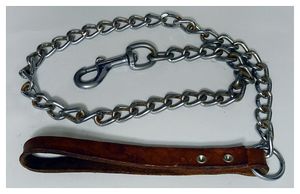 Hunde-Kette 70cm mit Karabinerhaken und Lederschlaufe, Hunde-Halsband. ID29017