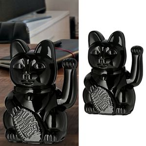 Winkekatze schwarz H21cm Glückskatze Katze asiatisch batteriebetrieben Glücksbringer Dekokatze