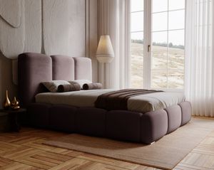 Čalúnená posteľ 160x200 cm Merkad - moderný štýl - manželská posteľ so zásuvkou, čelom a lamelovým rámom - zamatová látka do spálne (hnedá - Magic Velvet 2205)