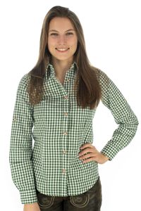 OS Trachten Damen Bluse Langarm Trachtenbluse mit Liegekragen Qorru, Größe:34, Farbe:khaki/schlamm